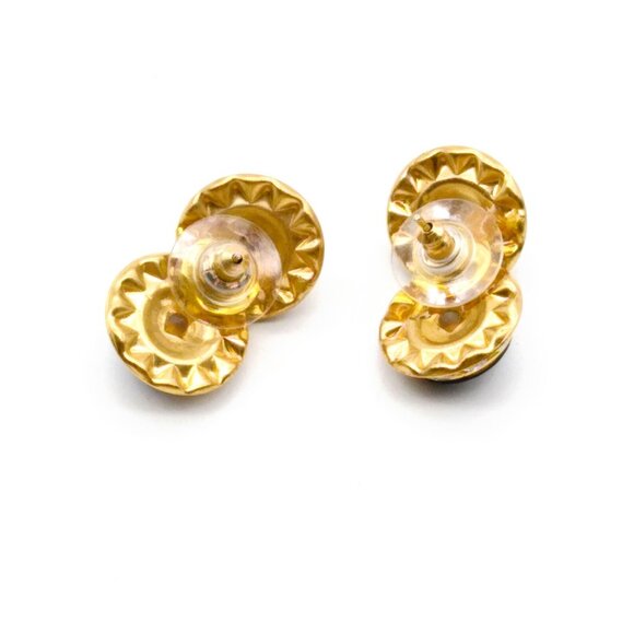 Vintage Black and White Double Circle Earrings, Black Faceted Rivoli Crystals - Picture 5 of 5